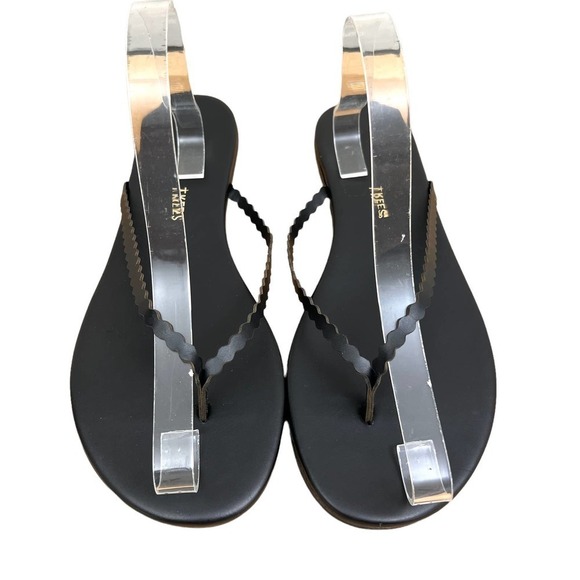 Tkees Sandal Flip Flops Studio Scalloped Leather Trim Cushioned Black Women 11 - Picture 3 of 10